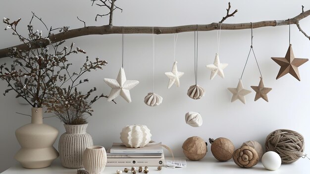 Etoiles de Noël sur une branche de bois